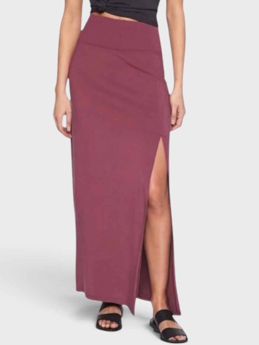 920 Athleta Tencel Maxi Elastic Waist Skirt with High Side Slit